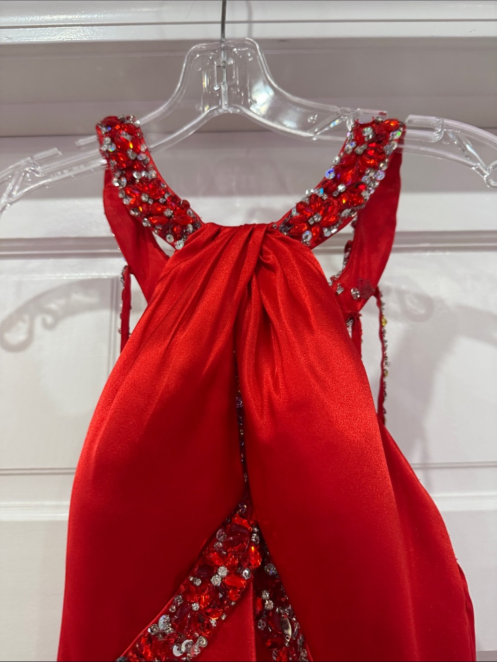 Mari Lee by Madeline Gardner Red Beaded Halter Prom Dress/ Evening Gown formal - Picture 7 of 16